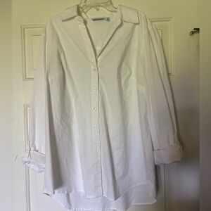 Women's Kim Rogers White V-Neck Button Down Shirt